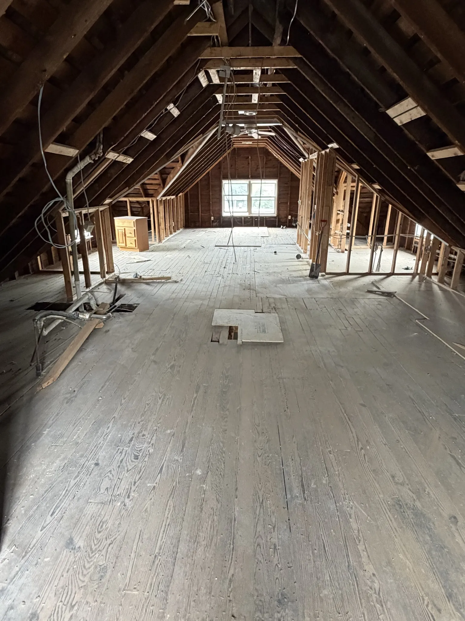 Attic space cleared during demolition and framing prep