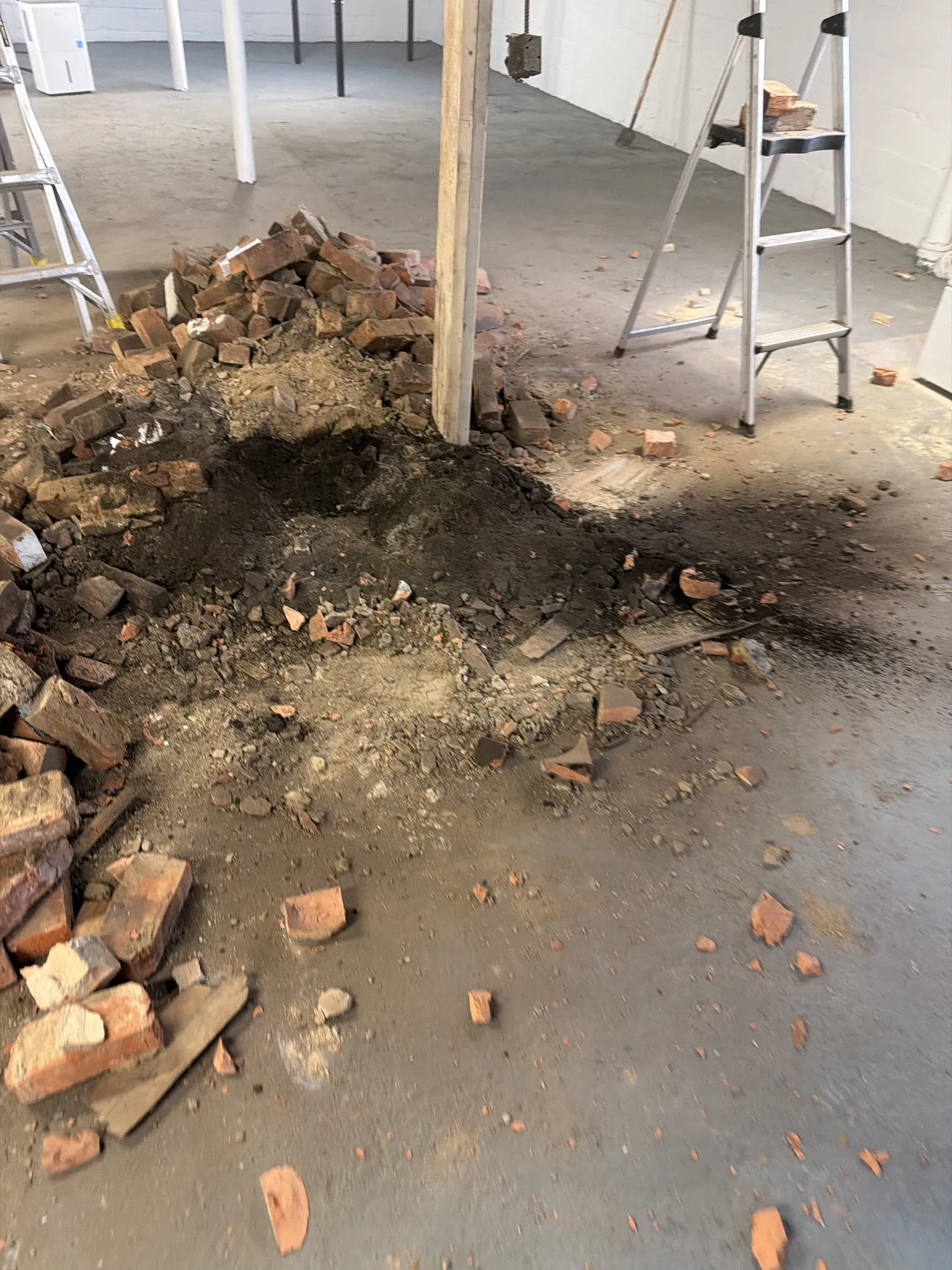 Brick debris pile from interior demolition project